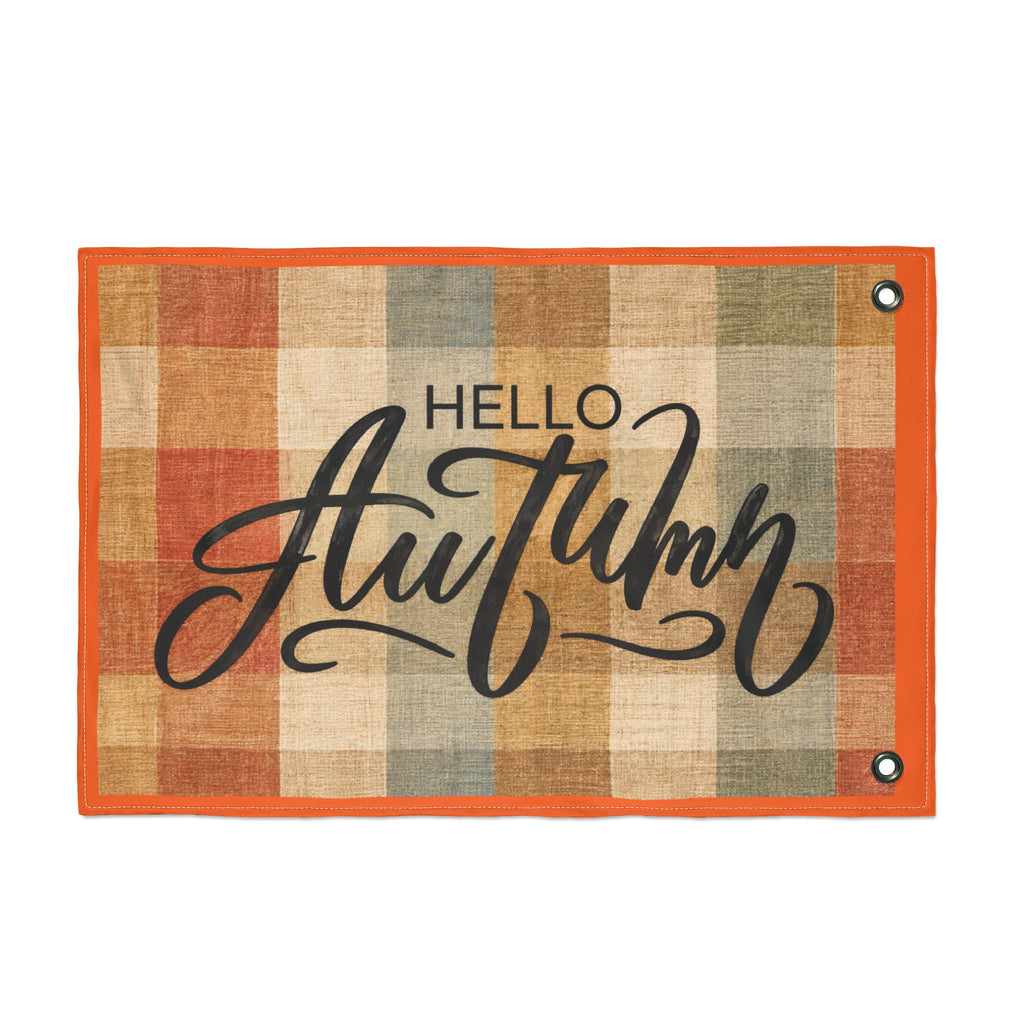 Hello Autumn Plaid Flag - Double-Sided Fall House Banner