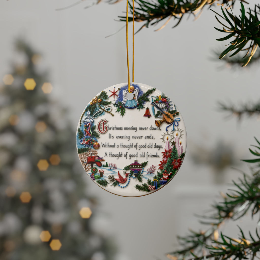 Vintage 1950s Christmas Morning Poem Ceramic Christmas Ornaments, 2-Side Print, (1pc, 3pcs, 5pcs, 10pcs)