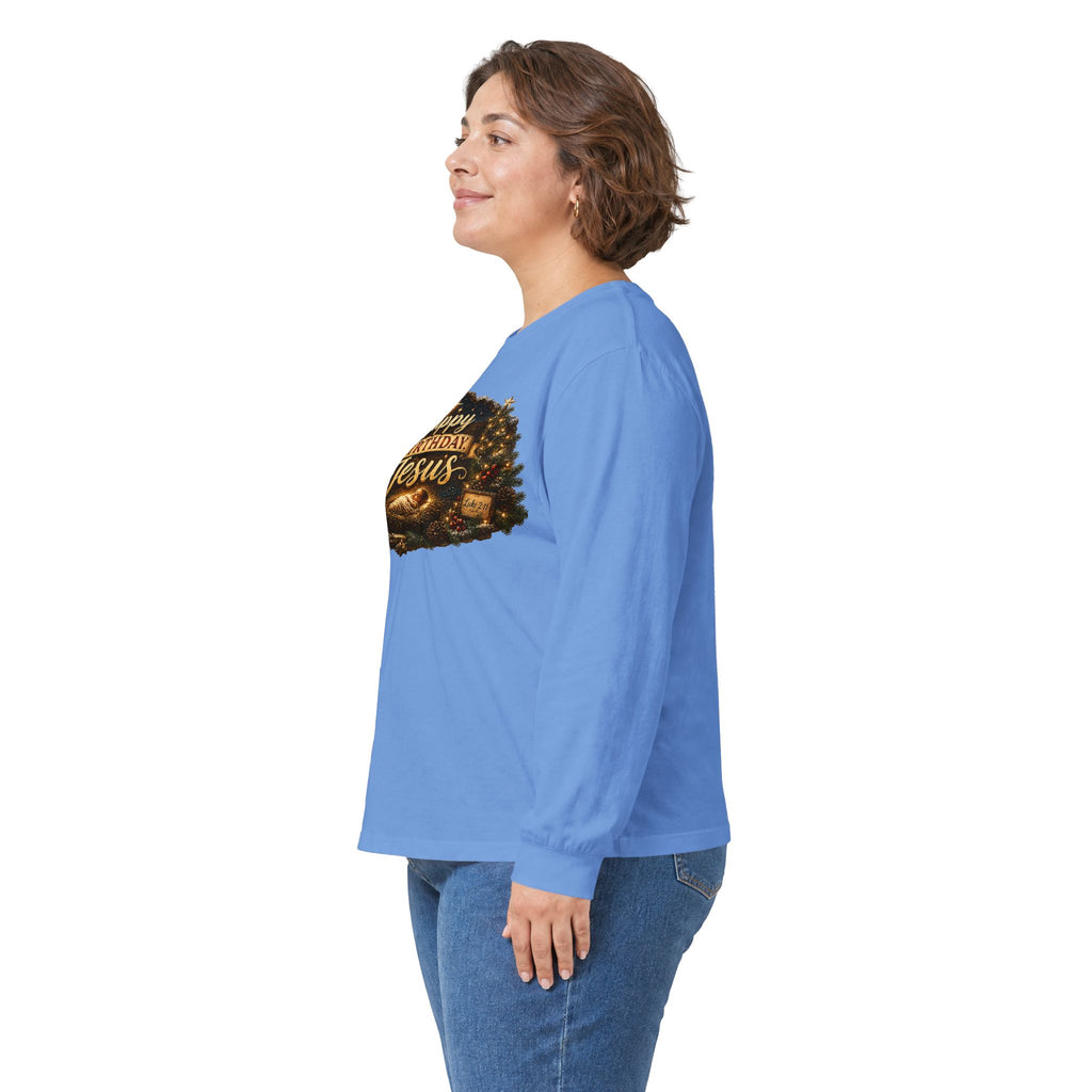 Happy Birthday Jesus Long Sleeve Tee | Nativity Christmas Religious Tee