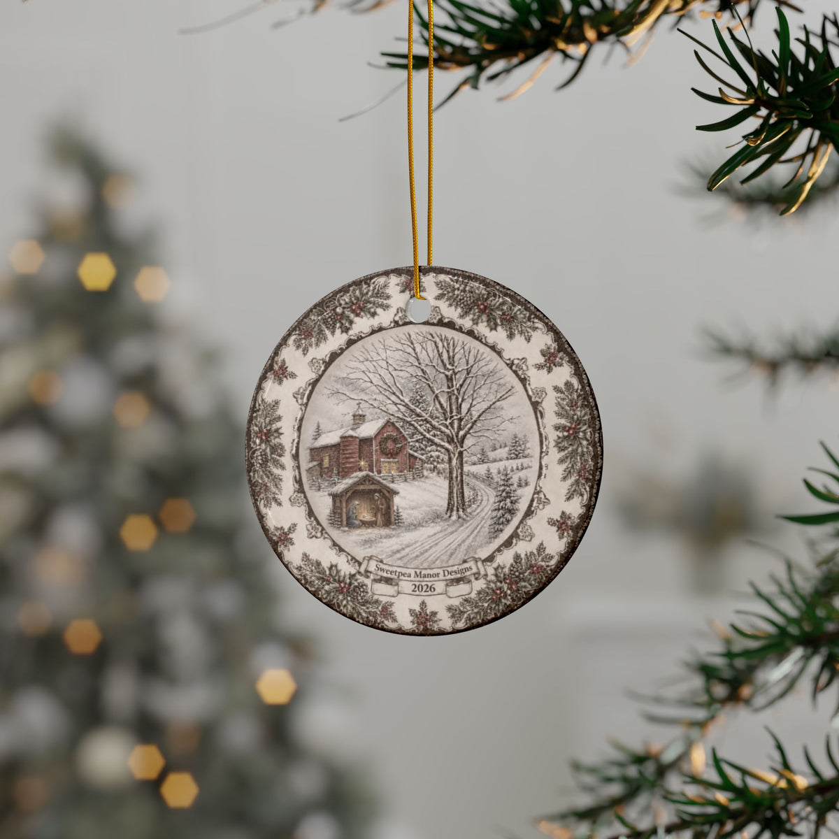 Original China Art Sweetpea Manor Designs Ceramic Ornaments, 2-Side Print, (1pc, 3pcs, 5pcs, 10pcs)