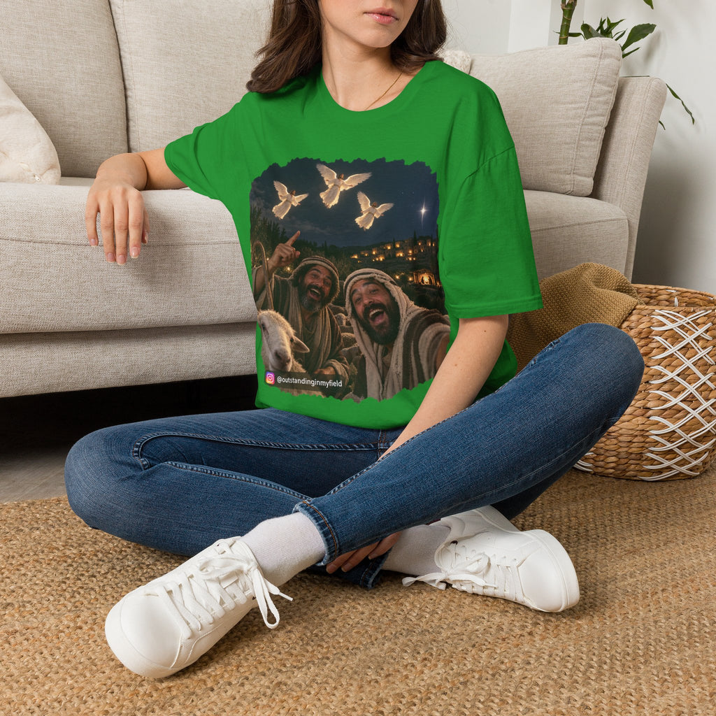 Shepherds Outstanding in the Field Christian Humor Unisex Softstyle Christmas T-Shirt