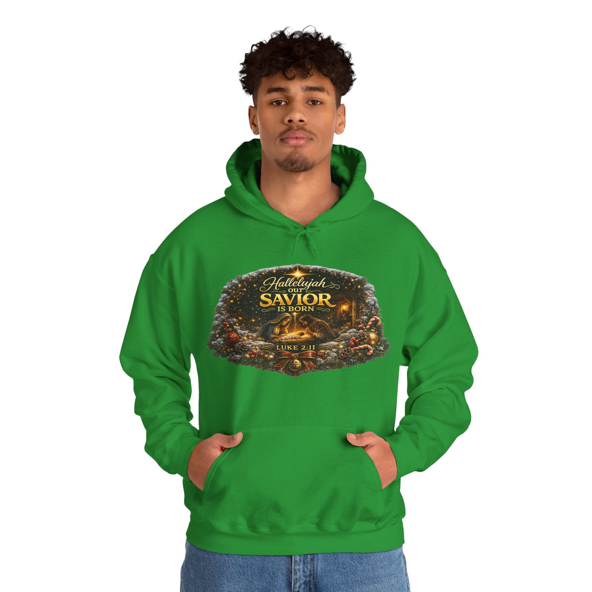 Hallelujah Savior of the World hoodie | Christmas nativity wreath design