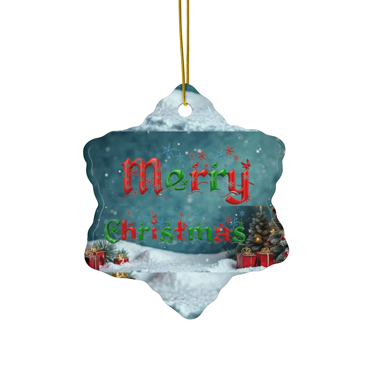 Merry Christmas Snowflake Ceramic Ornament