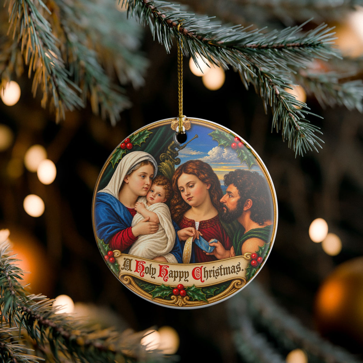 Holy Happy Christmas Nativity Ceramic Decoration Ornament, (1pc)