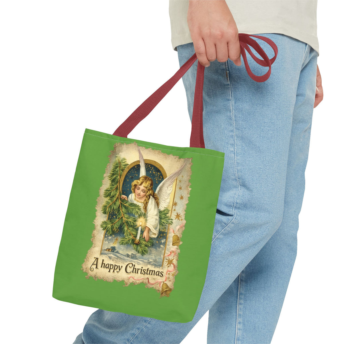 Vintage Angel Christmas Tote Bag — "A Happy Christmas" Holiday Shopper