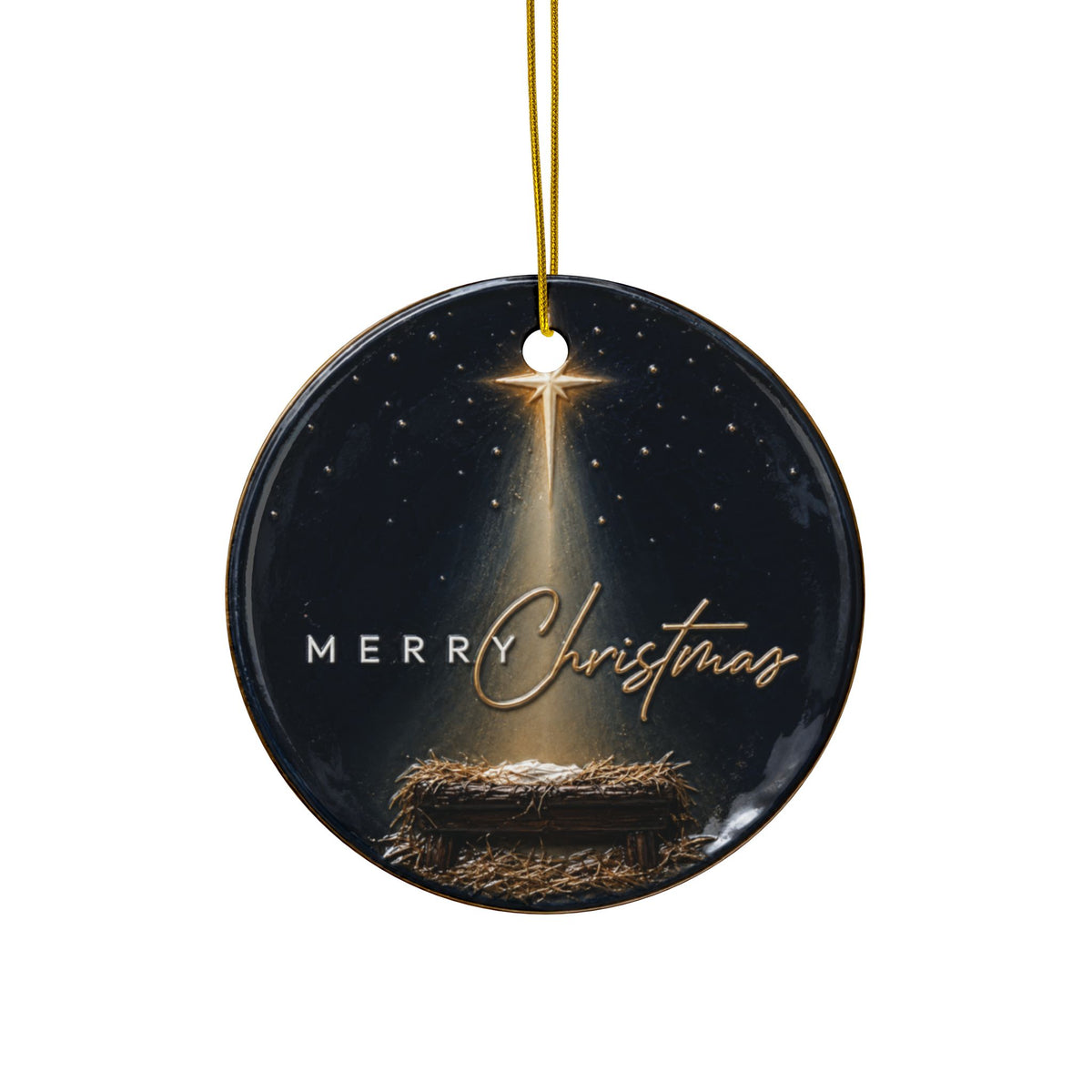 Merry Christmas Nativity with Illuminated Manger Christmas Ornaments, 2-Side Print, (1pc, 3pcs, 5pcs, 10pcs)