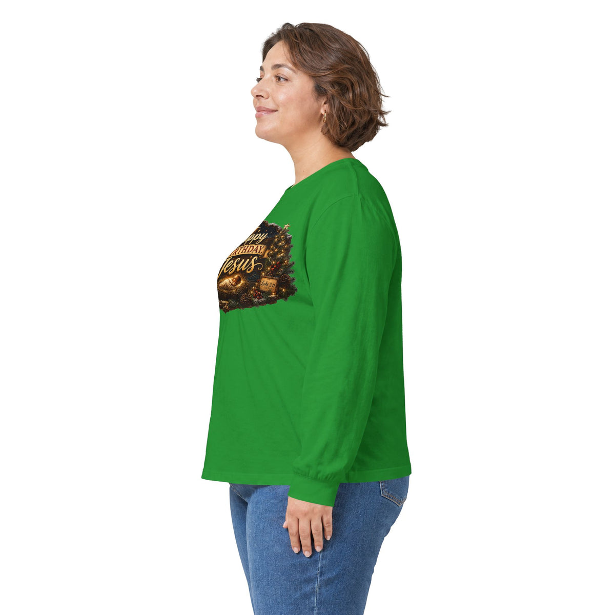 Happy Birthday Jesus Long Sleeve Tee | Nativity Christmas Religious Tee