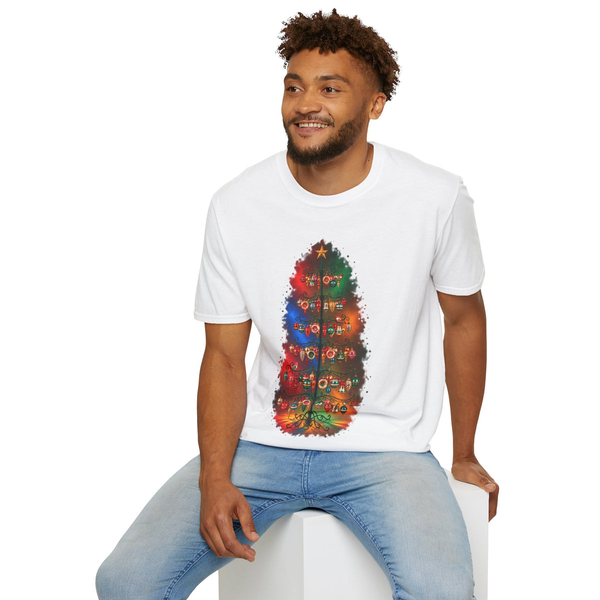 Colorful Holiday Tree T-Shirt | Christmas Lights Ornament Design