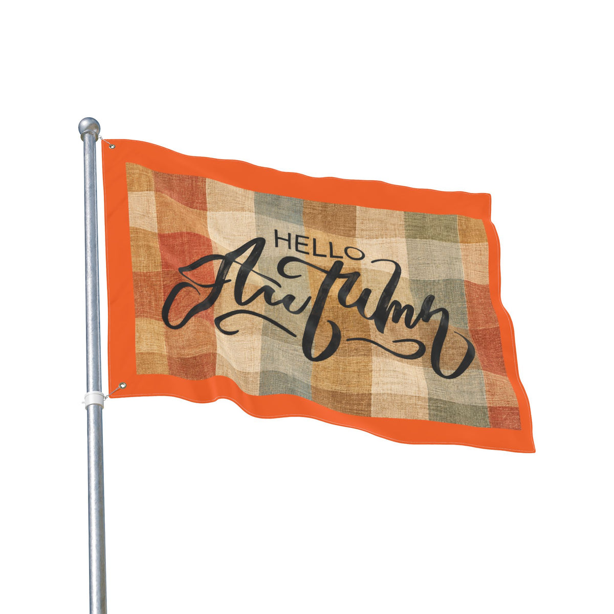 Hello Autumn Plaid Flag - Double-Sided Fall House Banner