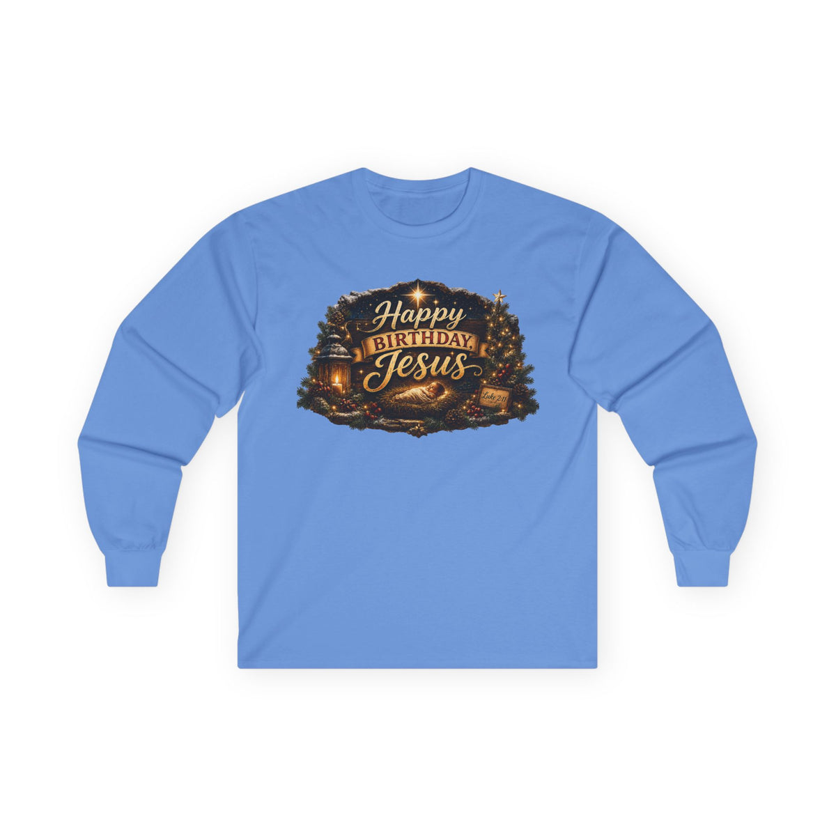 Happy Birthday Jesus Long Sleeve Tee | Nativity Christmas Religious Tee