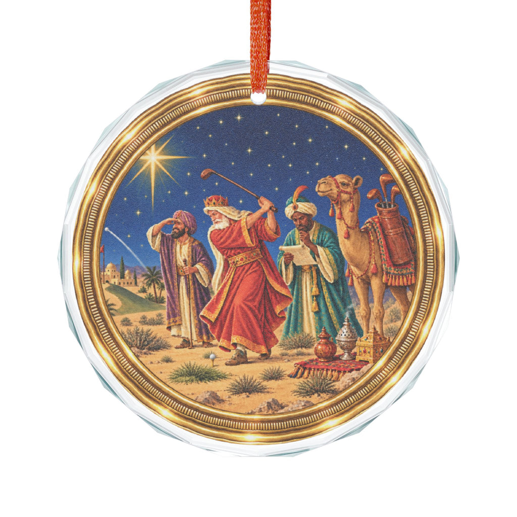 Three Wise Men Golfing Glass Christmas Ornament, Single