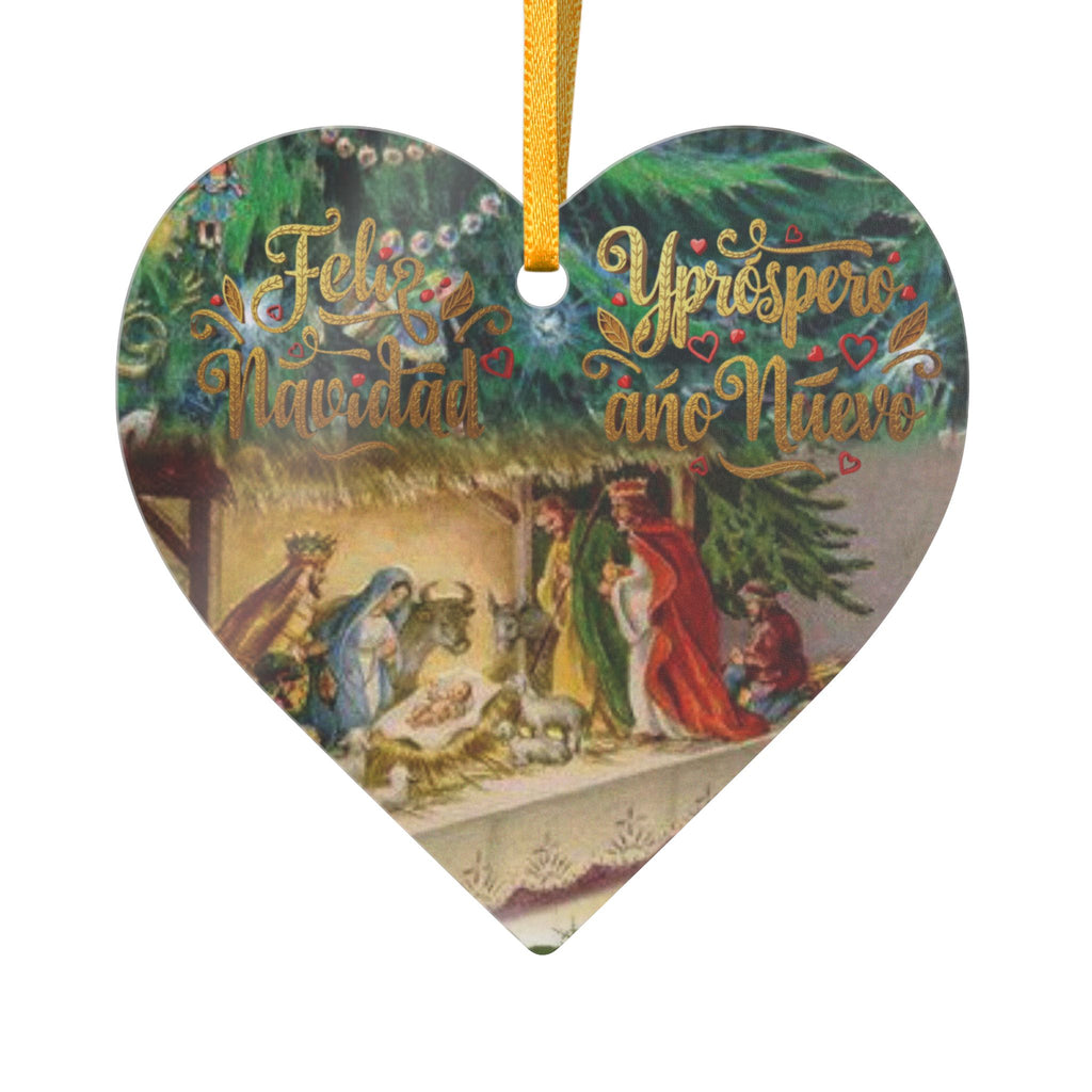 Christmas Nativity Feliz Navidad Heart Shaped Acrylic Ornament
