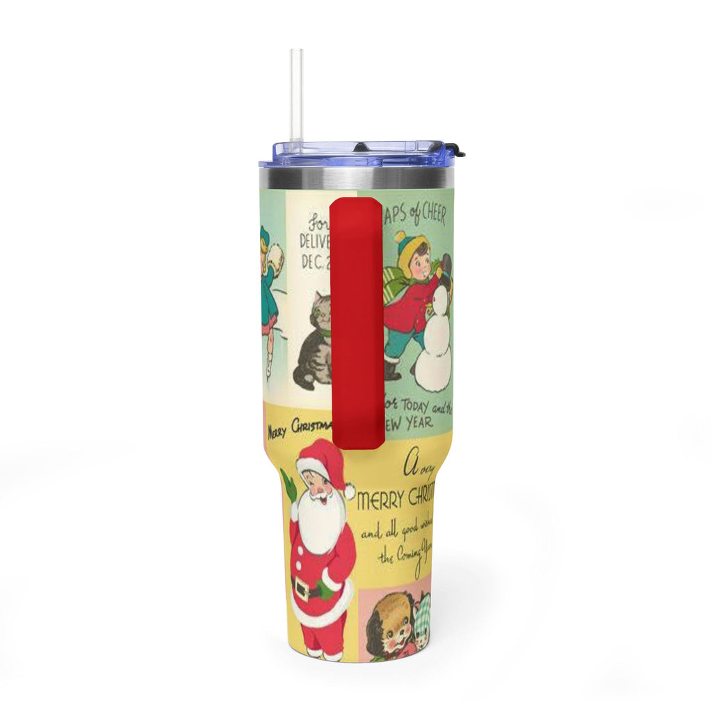 Vintage Christmas Card Tumbler 40oz | Retro Reindeer, Carolers, Snowman