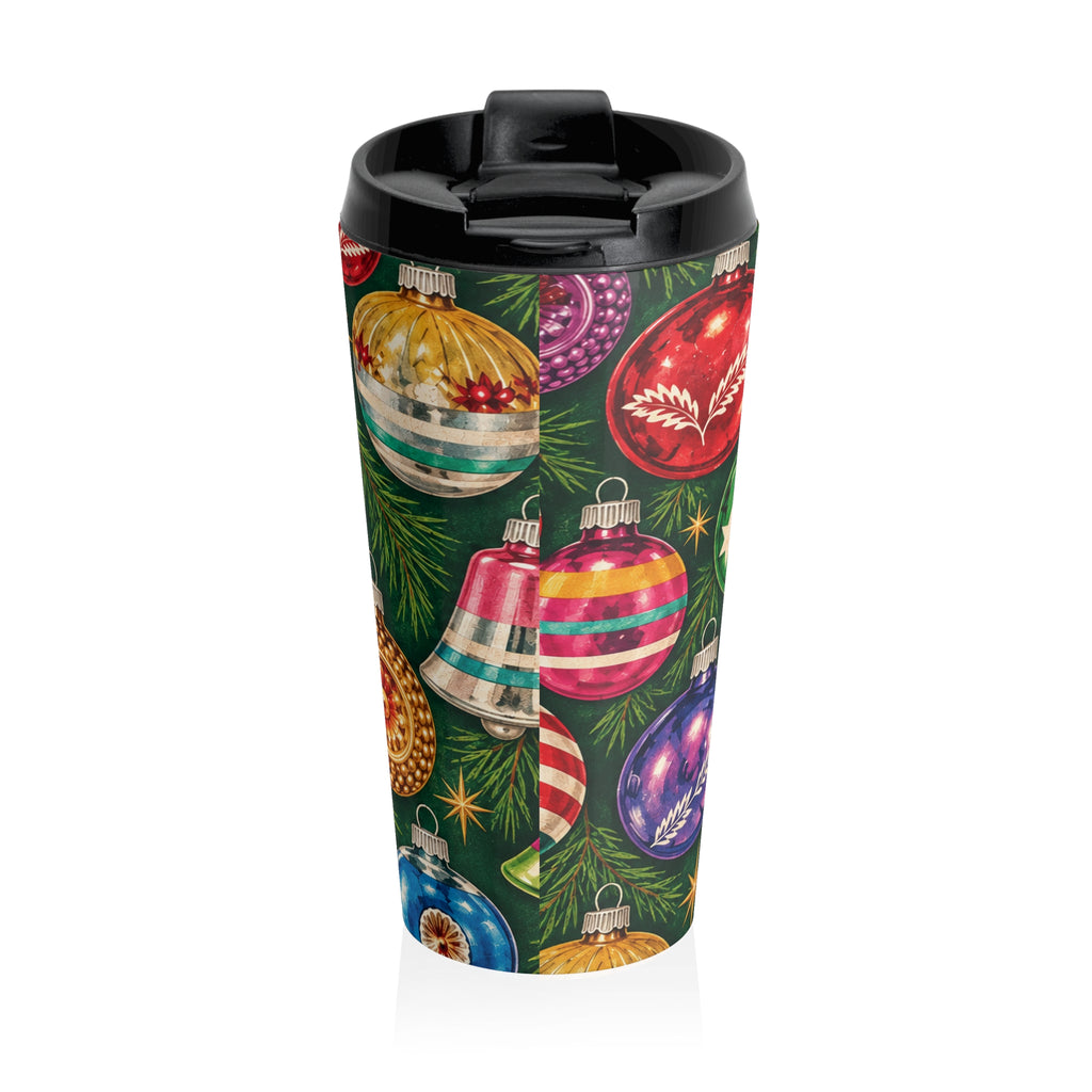 Vintage Christmas Ornaments Travel Mug | Holiday Bird & Baubles