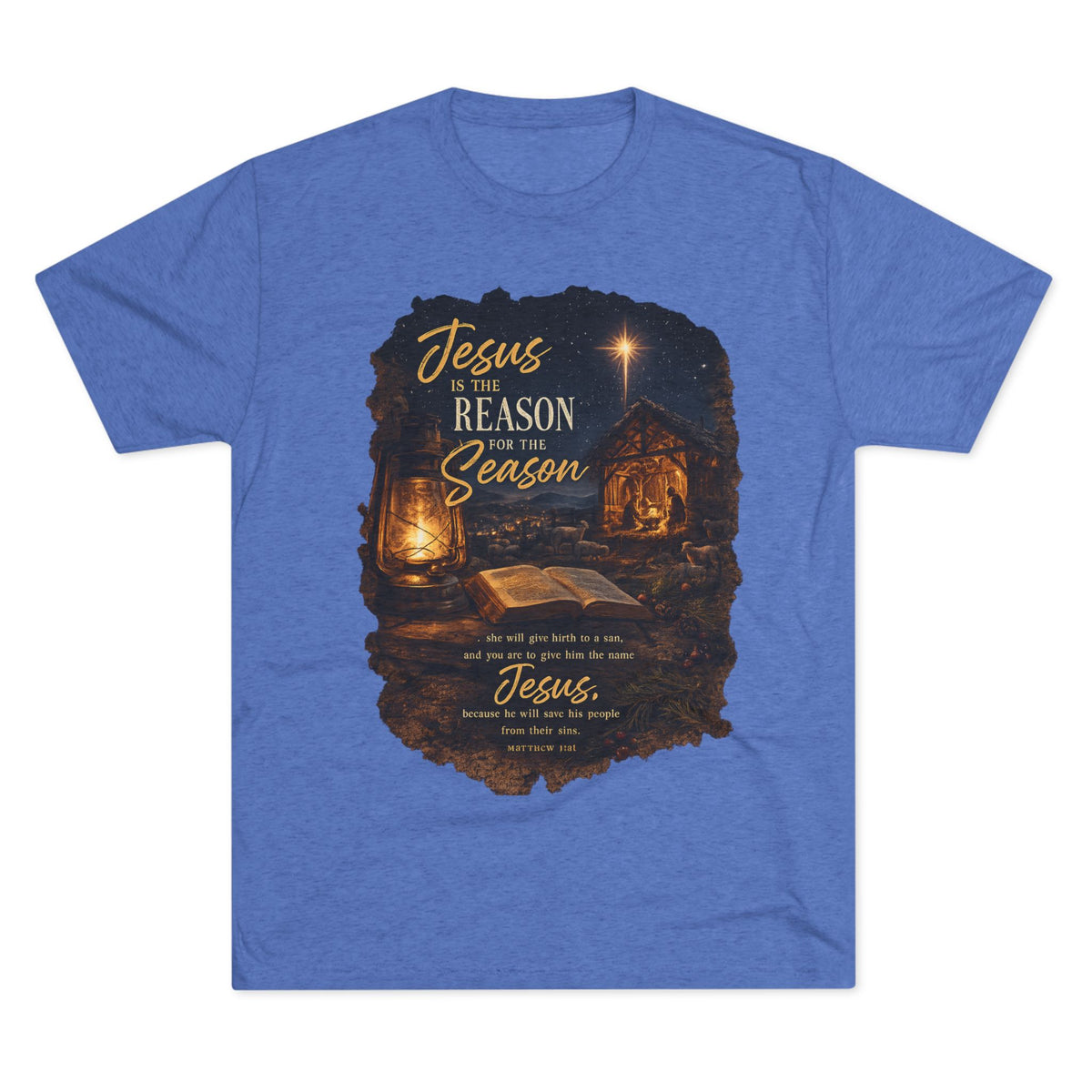 Jesus Is the Reason Season T-Shirt | Nativity Lantern Christmas Tee