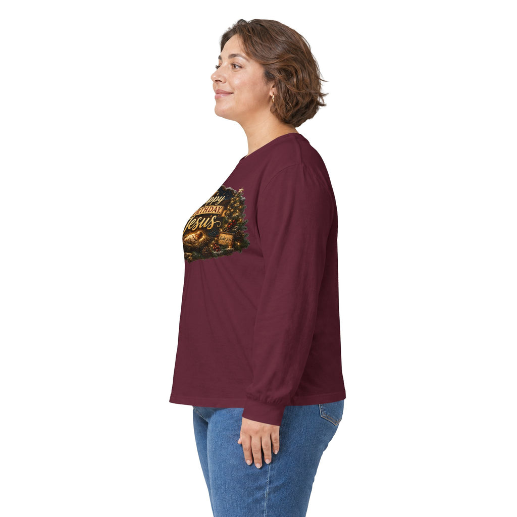 Happy Birthday Jesus Long Sleeve Tee | Nativity Christmas Religious Tee