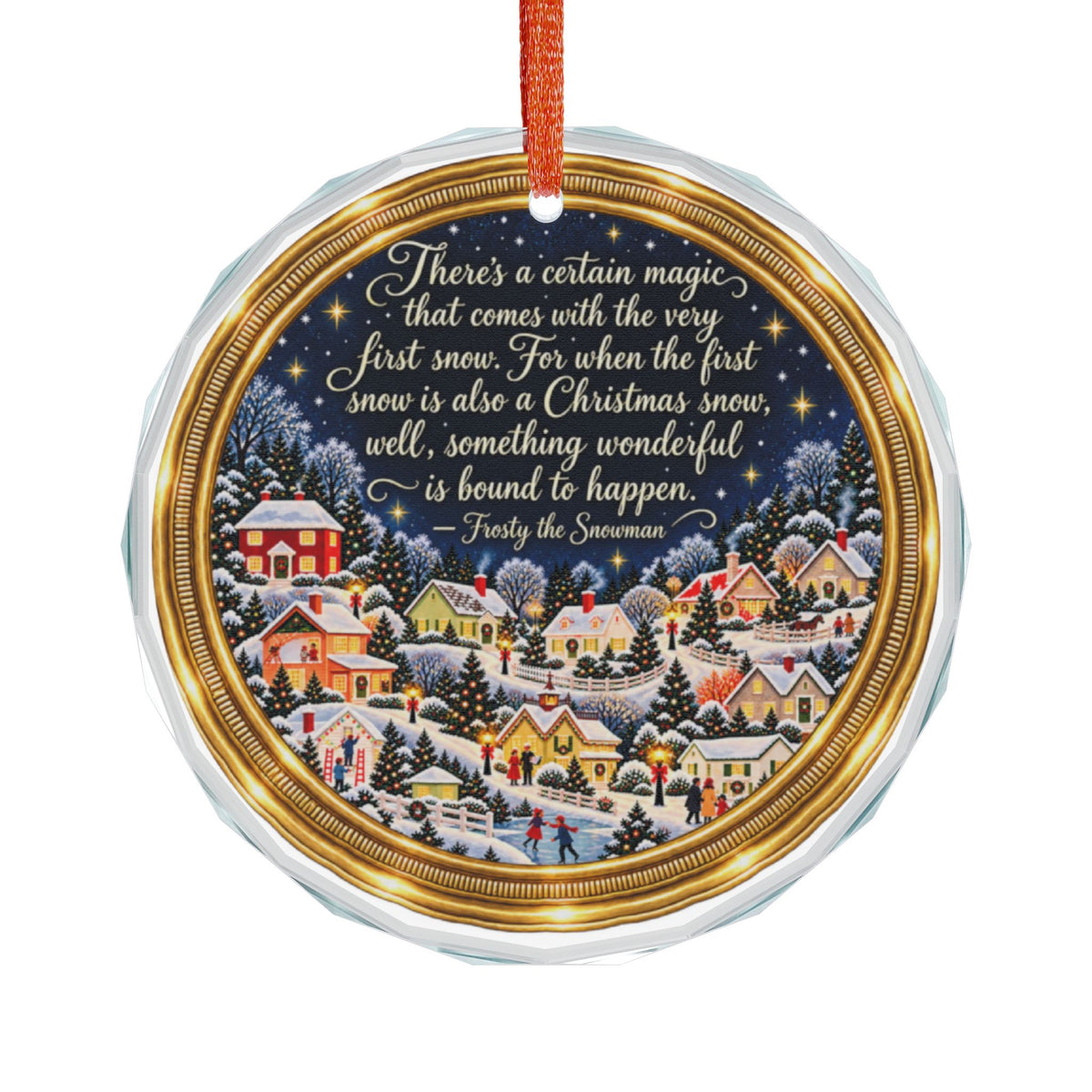 Glass Ornament — 'Family' Snowy Village Christmas Quote Ornament