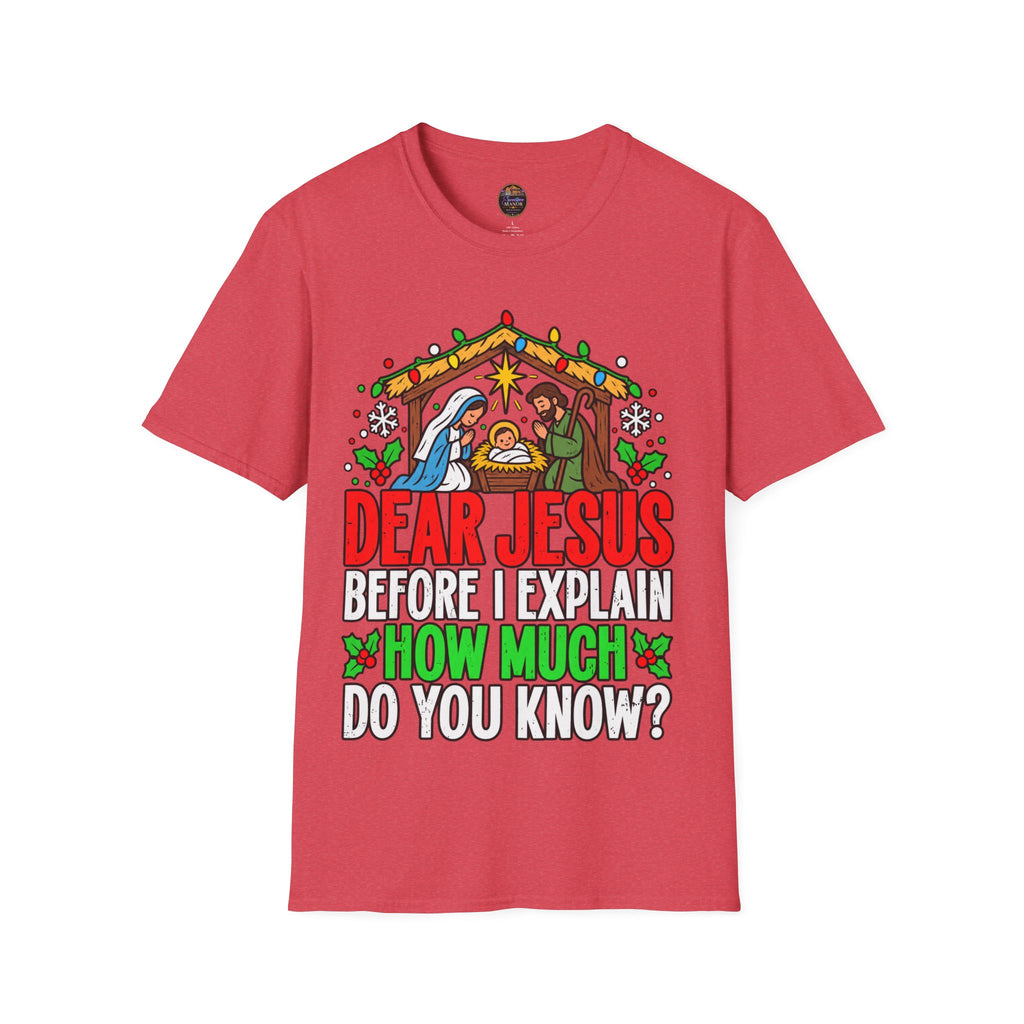 Dear Jesus Nativity Illustration T-Shirt | Humorous Religious Christmas Tee