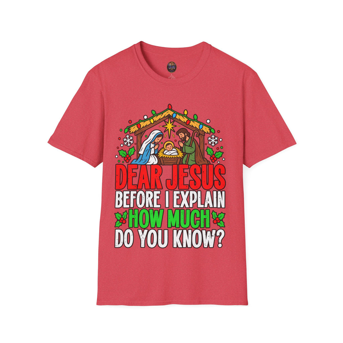 Dear Jesus Nativity Illustration T-Shirt | Humorous Religious Christmas Tee