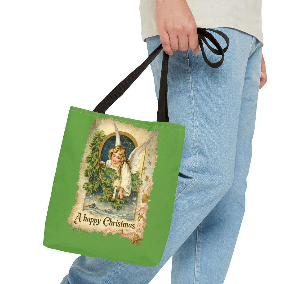 Vintage Angel Christmas Tote Bag — "A Happy Christmas" Holiday Shopper