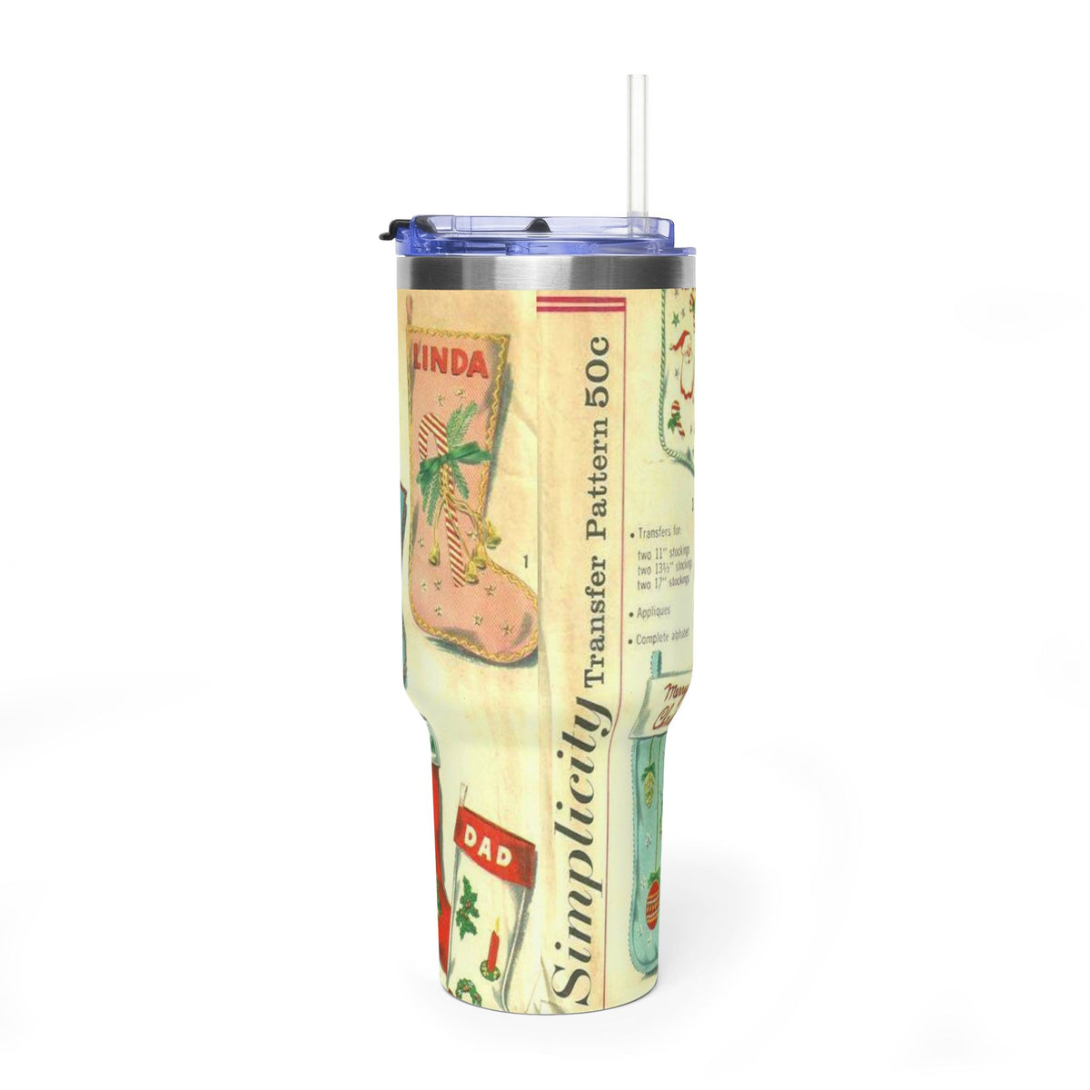 Vintage Christmas Stocking Pattern Tumbler | 40oz Vacuum Tumbler