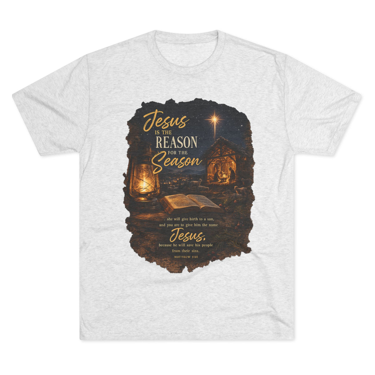 Jesus Is the Reason Season T-Shirt | Nativity Lantern Christmas Tee