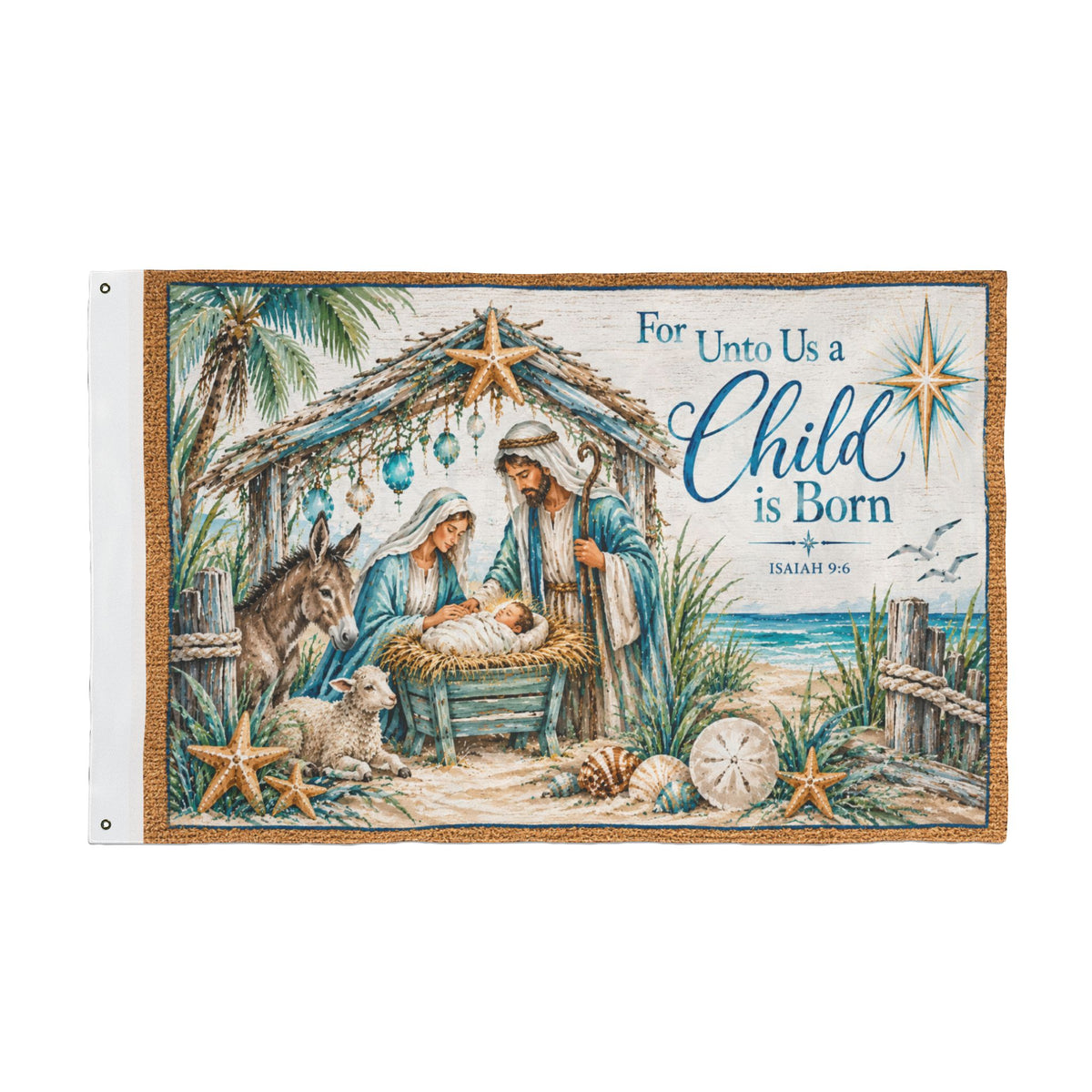 Beachy Unto us a Child is Born  Nativity Double Sided Flag