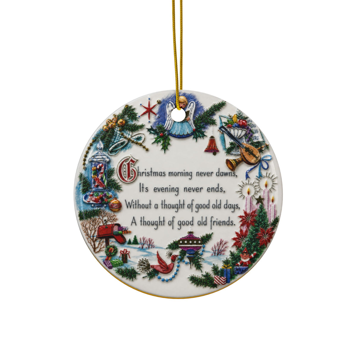 Vintage 1950s Christmas Morning Poem Ceramic Christmas Ornaments, 2-Side Print, (1pc, 3pcs, 5pcs, 10pcs)