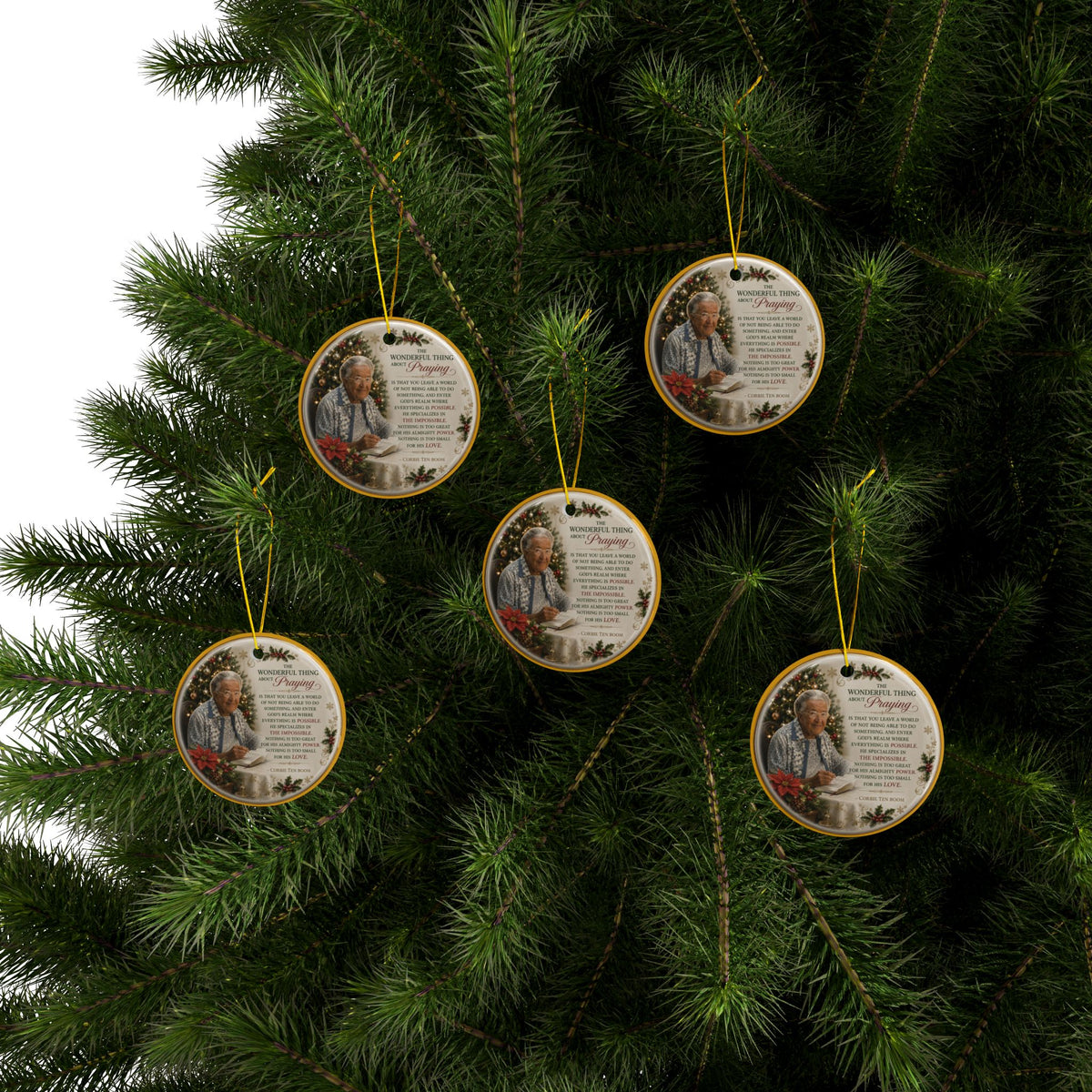 Corrie Ten Boom Praying Christmas Ornaments, 2-Side Print, (1pc, 3pcs, 5pcs, 10pcs)
