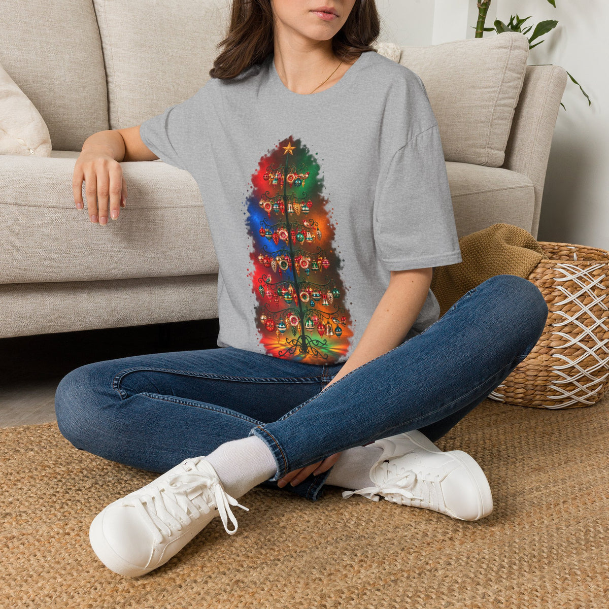 Colorful Holiday Tree T-Shirt | Christmas Lights Ornament Design