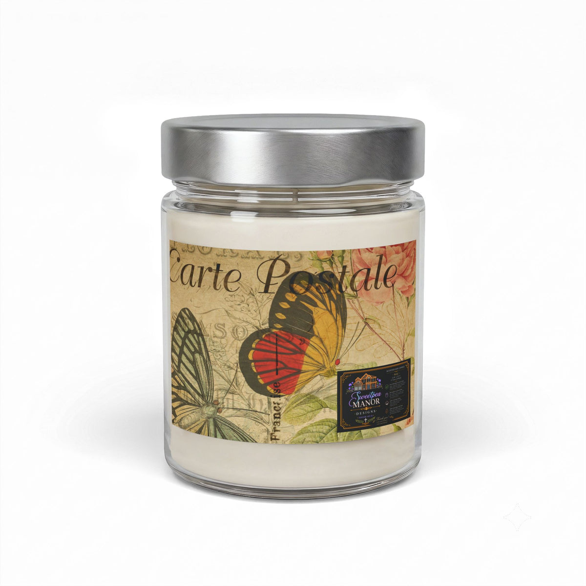 Vintage French Postcard Butterfly Soy Wax Candle in Jar, 9oz