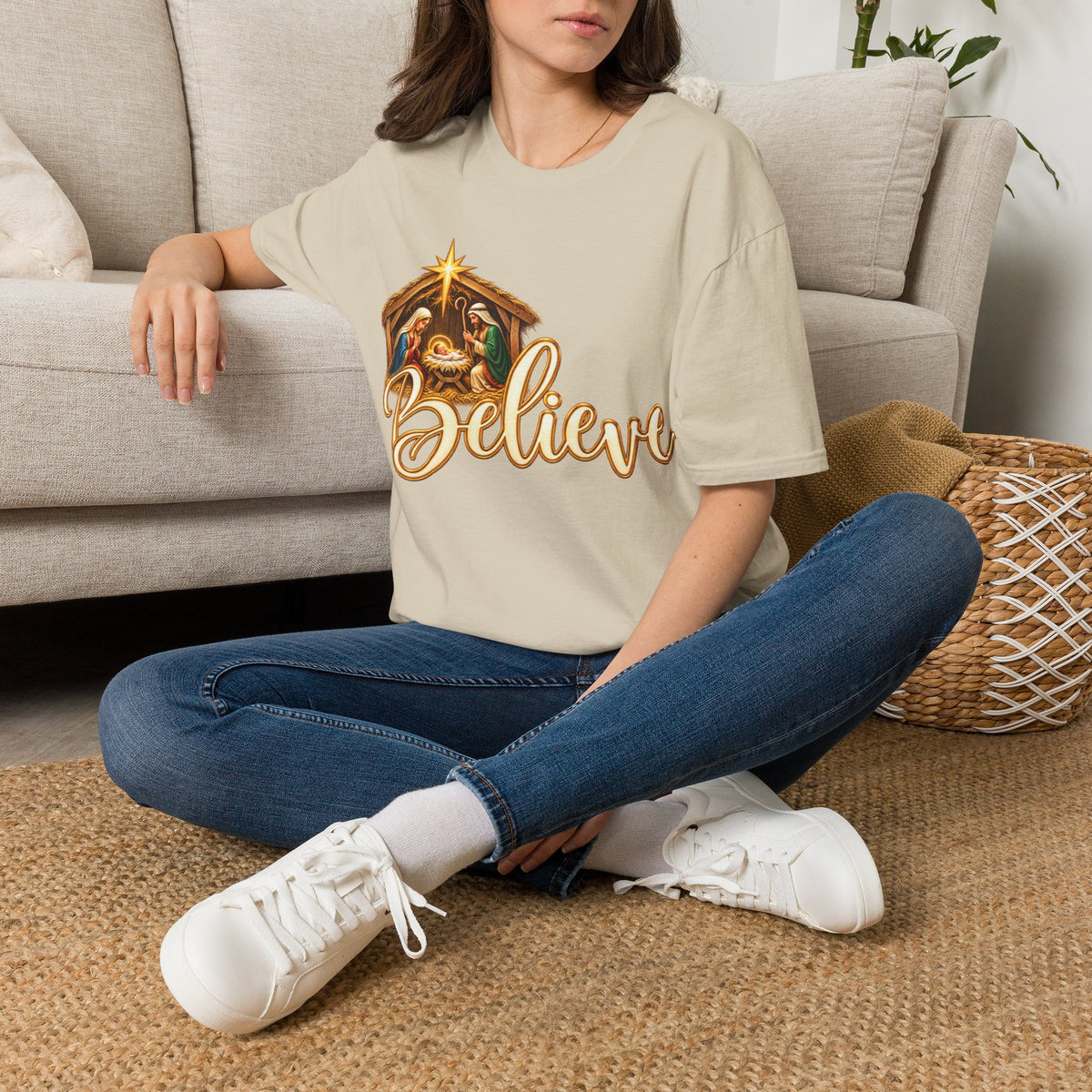 Nativity Manger Believe T-Shirt | Christmas Religious Holiday Tee