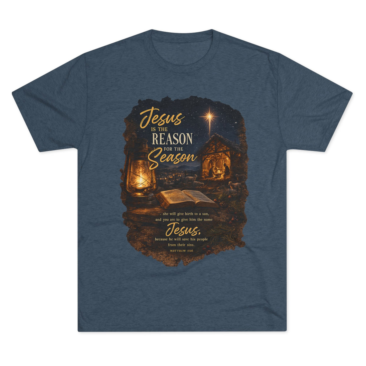 Jesus Is the Reason Season T-Shirt | Nativity Lantern Christmas Tee