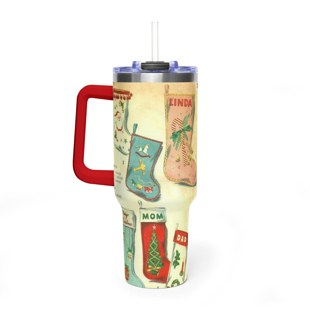 Vintage Christmas Stocking Pattern Tumbler | 40oz Vacuum Tumbler