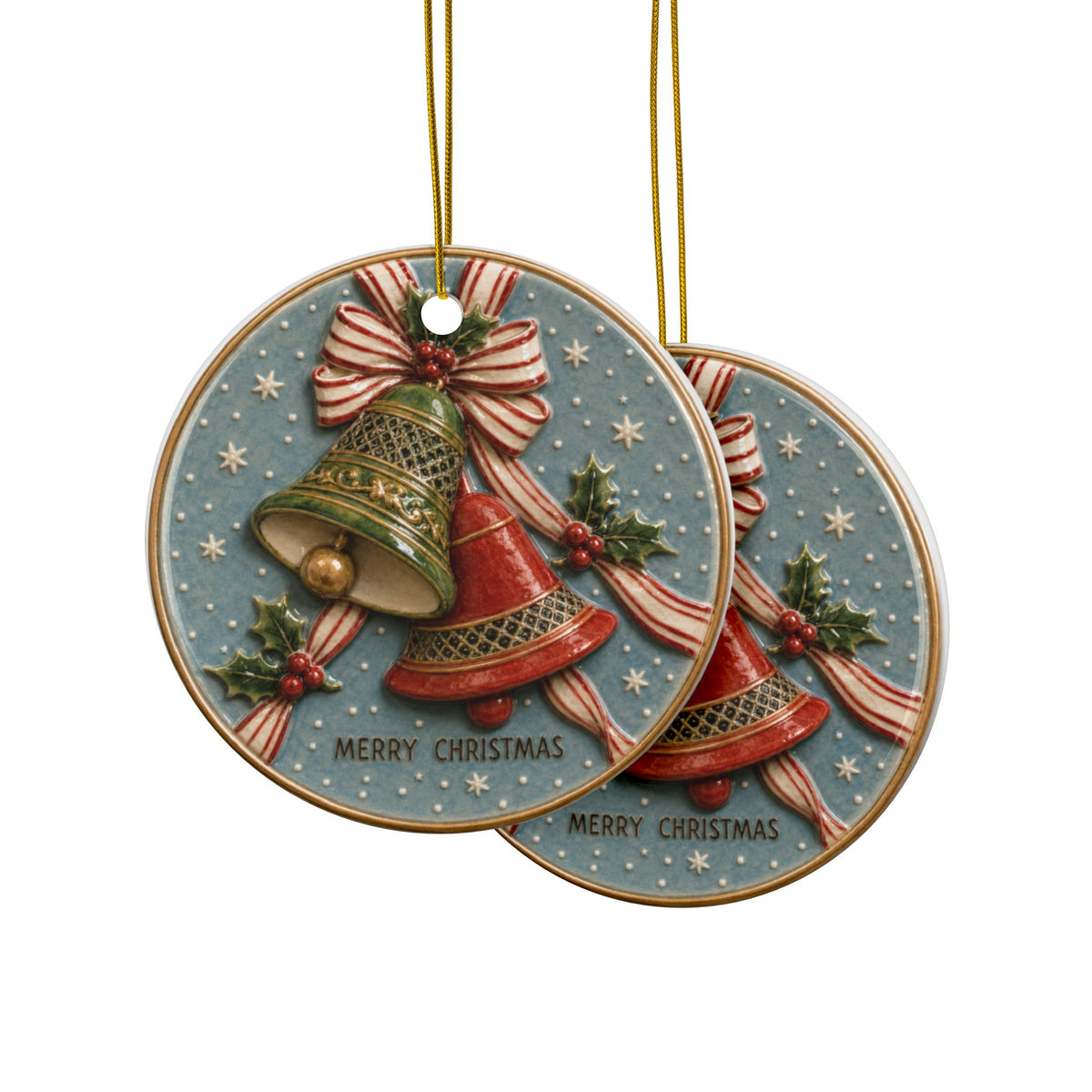 Vintage Christmas Bells Christmas Ornaments, 2-Side Print, (1pc, 3pcs, 5pcs, 10pcs)