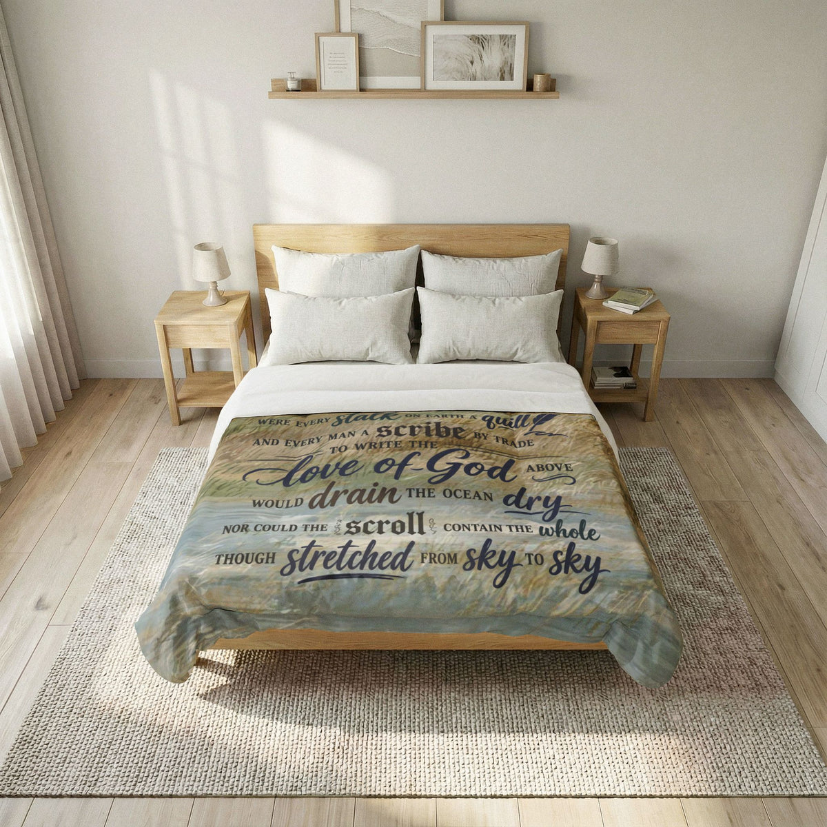 Beach Waves Scripture Comforter – "Love of God" Quote Cotton Comforter