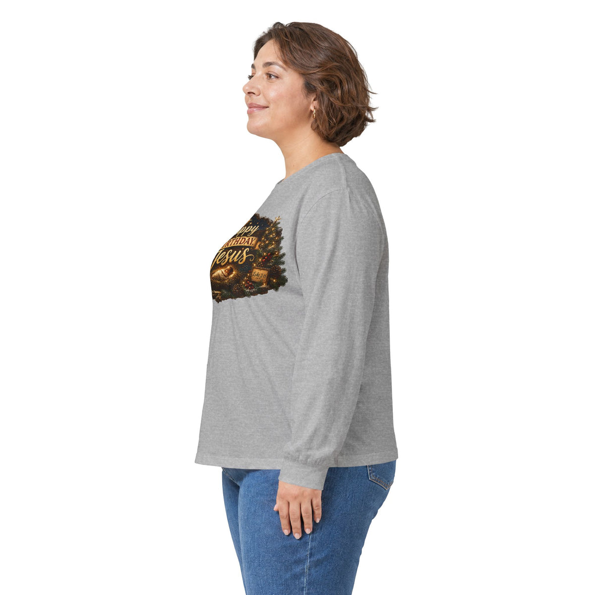 Happy Birthday Jesus Long Sleeve Tee | Nativity Christmas Religious Tee