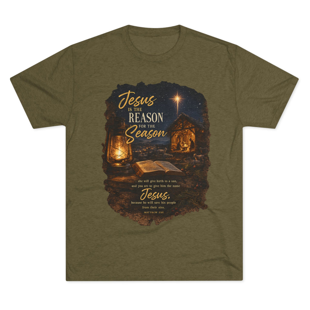 Jesus Is the Reason Season T-Shirt | Nativity Lantern Christmas Tee
