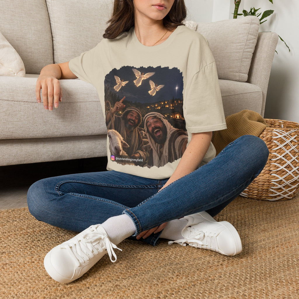 Shepherds Outstanding in the Field Christian Humor Unisex Softstyle Christmas T-Shirt