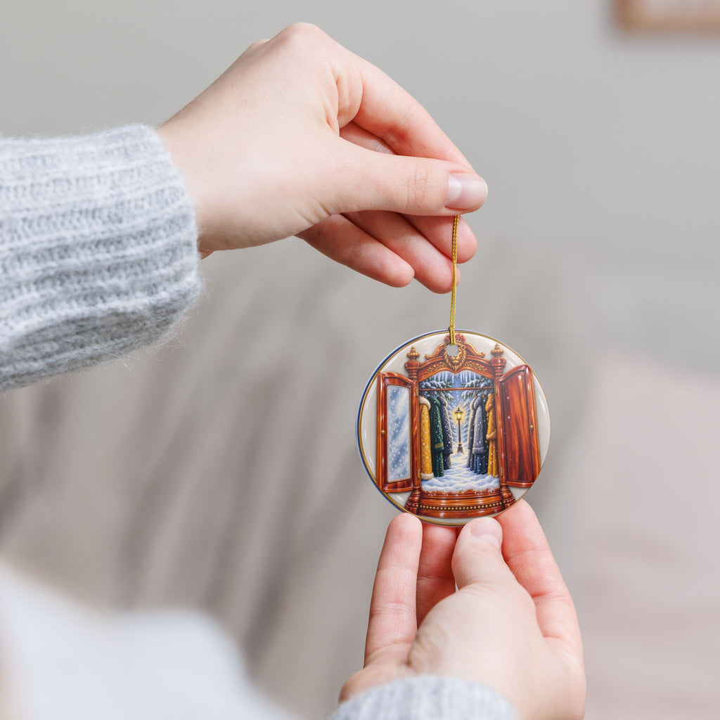 Lion Witch Wardrobe Winter 3D look Ceramic Christmas Ornament, (1pc)