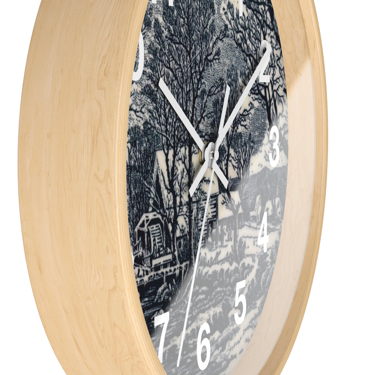 Blue and White Winter Transferware Style Wall Clock