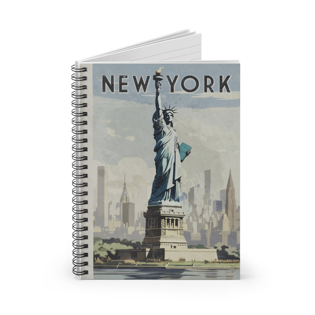 Vintage New York Travel Poster Statue of Liberty Spiral Notebook - Ruled Line