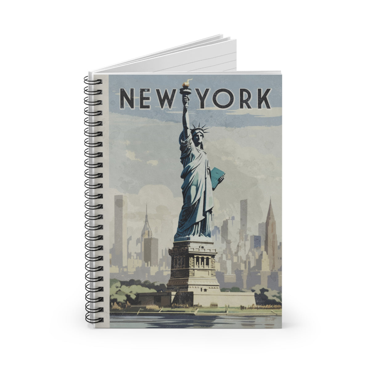 Vintage New York Travel Poster Statue of Liberty Spiral Notebook - Ruled Line