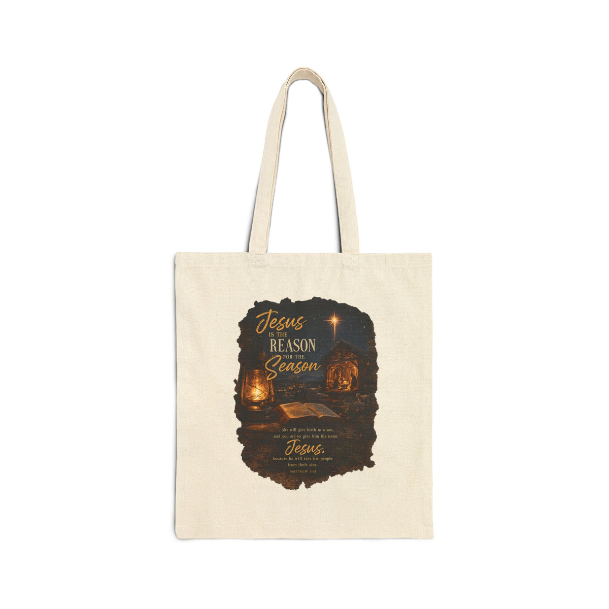 Tote Bag — "Jesus: Reason for the Season" Christmas Nativity Canvas Tote