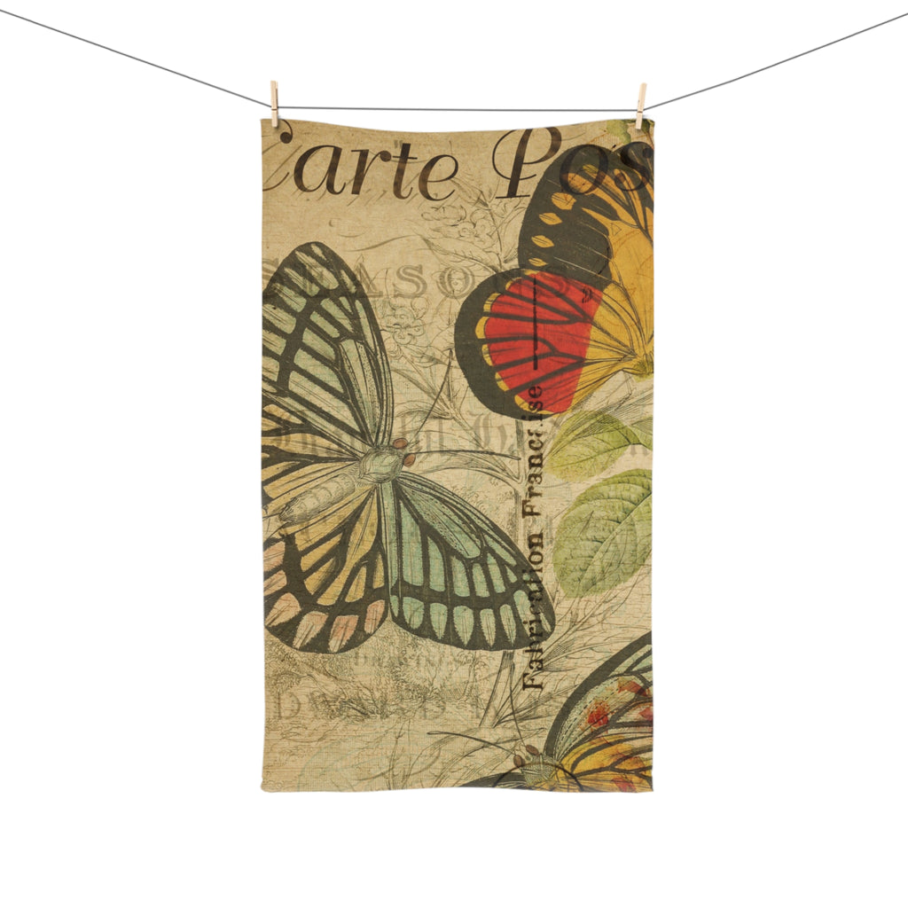Vintage French Postcard Butterfly Hand Towel