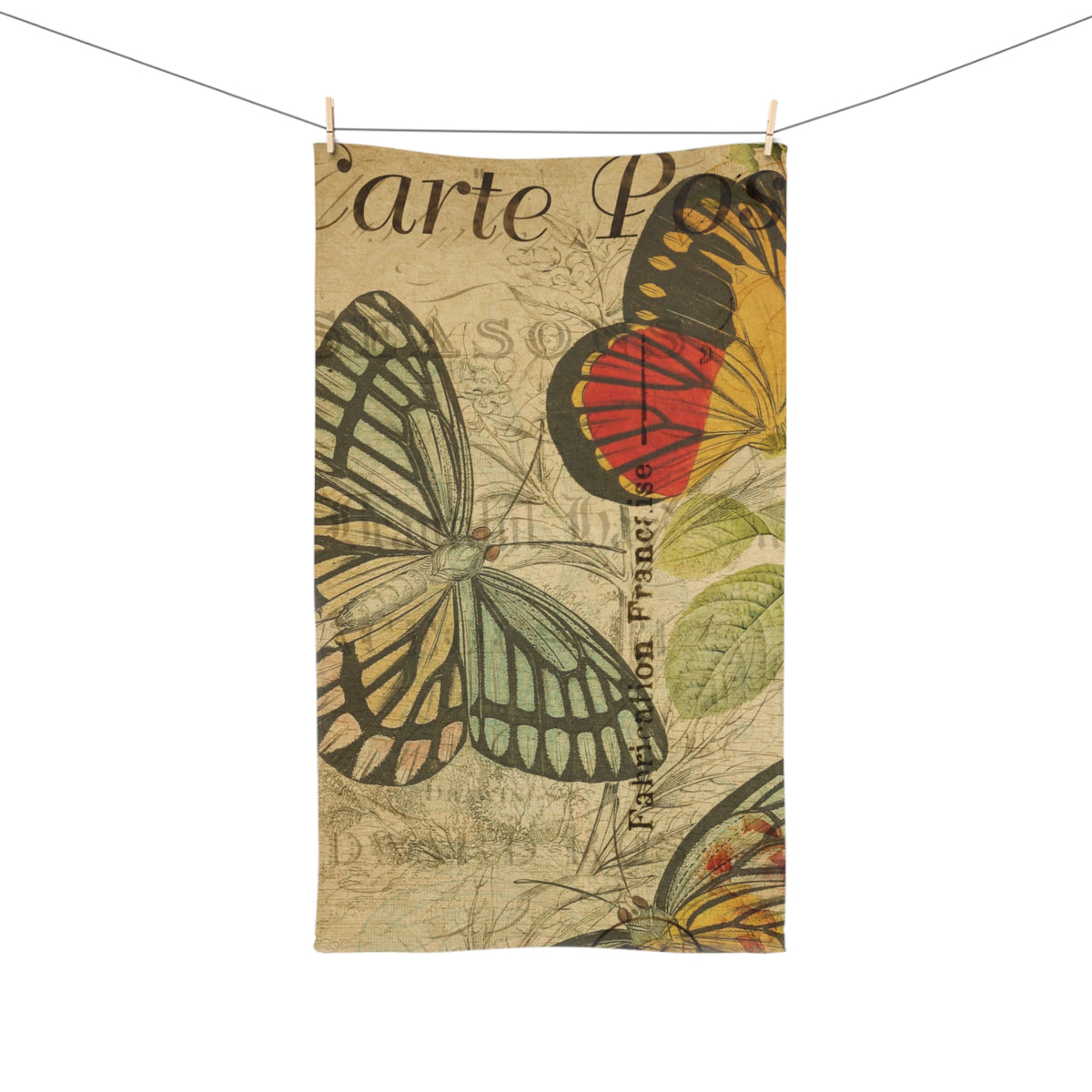 Vintage French Postcard Butterfly Hand Towel