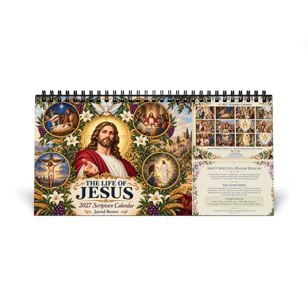 Life of Jesus Scripture Desktop Calendar (2027 grid)