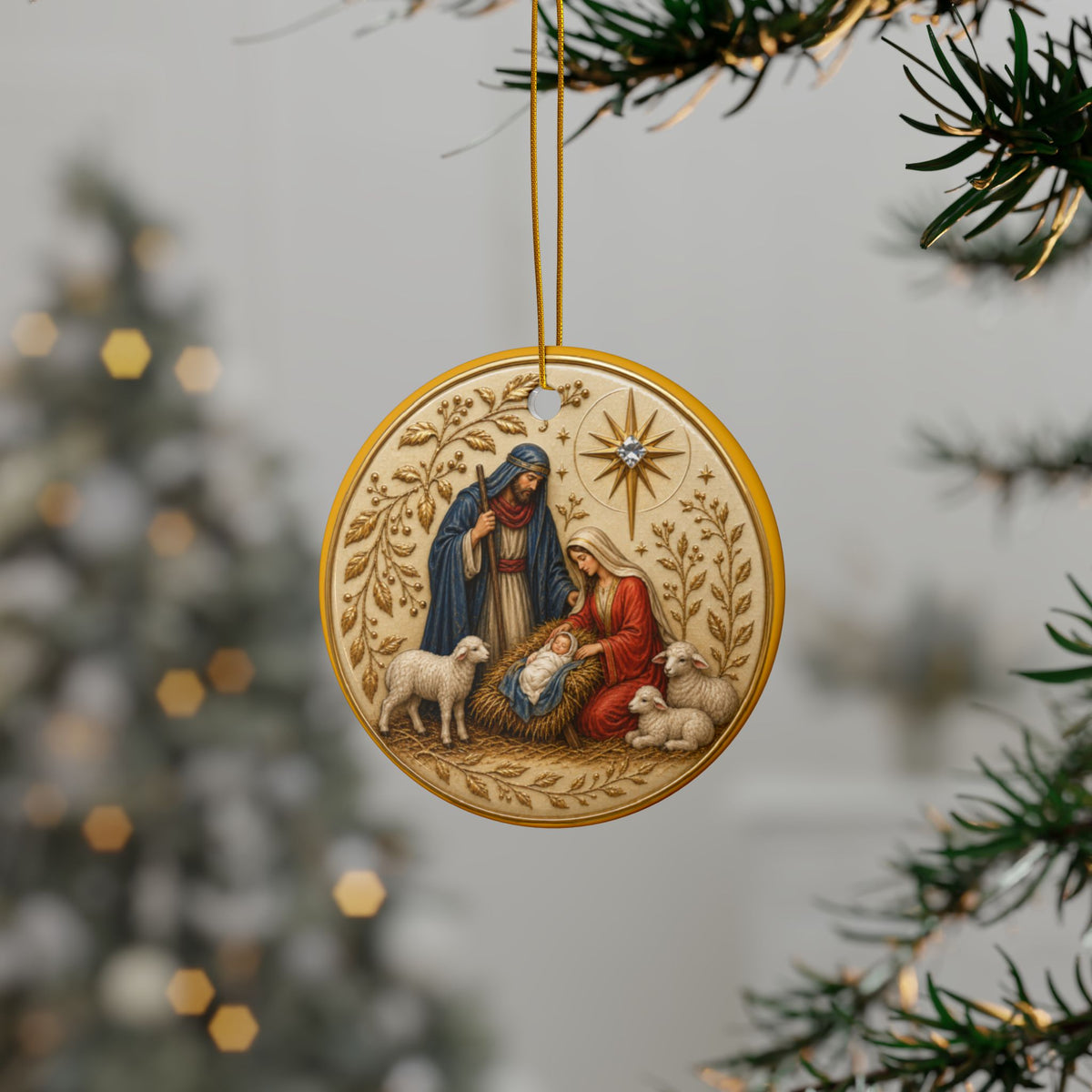 Vintage Golden Nativity Christmas Card Art Ornaments, 2-Side Print, (1pc, 3pcs, 5pcs, 10pcs)