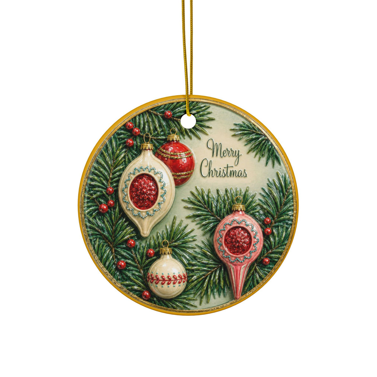 Vintage Decor Ceramic Christmas Ornaments, 2-Side Print, (1pc, 3pcs, 5pcs, 10pcs)