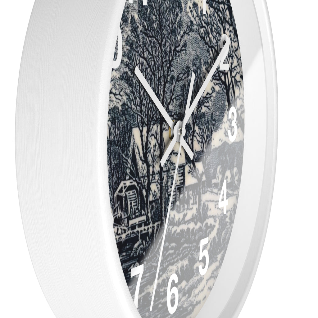 Blue and White Winter Transferware Style Wall Clock